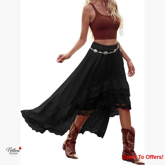 Dresses & Skirts - Polyester Maxi Skirt Asymmetrical High Low Lace Ruffle Tiered